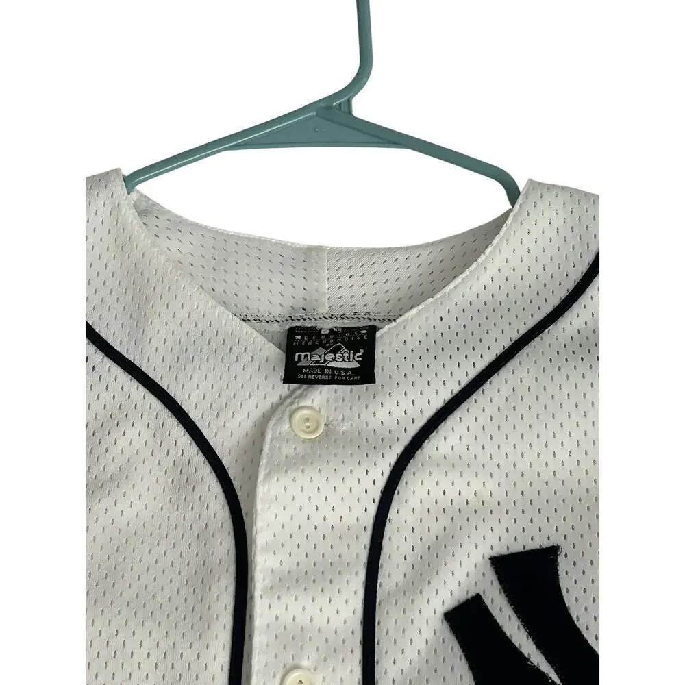 Vtg NY Yankees Majestic Jersey Men's 2X White Mesh MLB Baseball Made In USA Read